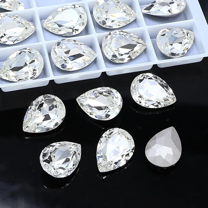 24Pcs Point Back Glass Rhinestones, 18 * 13MM Drop Shape Faceted Rhinestones by Unknown