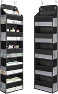 Yecaye 1 Pc Over the Door Organizer with 5 Bins 10 Side Pockets, 44lbs Load Hanging Bathroom and Bedroom Organizer, behind the Door Hanging Organizers for Nursery Newborn Baby Essential Stuff Black