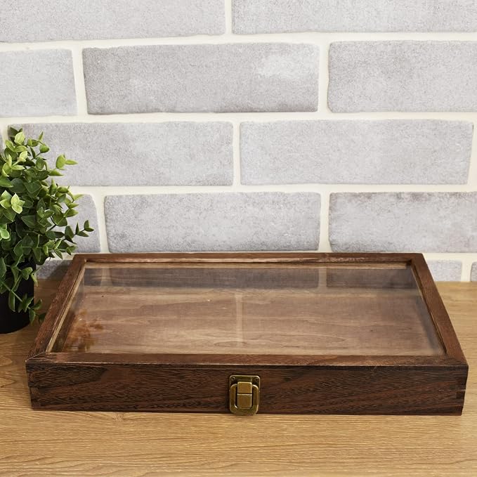 MOOCA 2 Pcs Wood Tempered Glass Top Jewelry Display Case Accessories Storage Box - Image 7