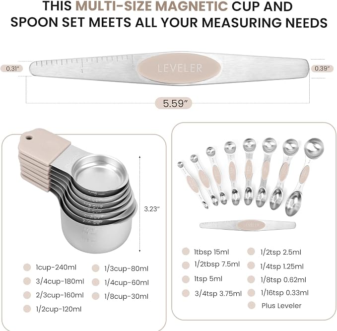 Magnetic Measuring Cups and Spoons Set-Heavy Duty 304 Stainless Steel，Double - Image 6