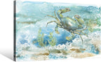 Nautical Wall Decor Green Crab Canvas Painting Ocean Bathroom Decor Sea Grass - Image 2