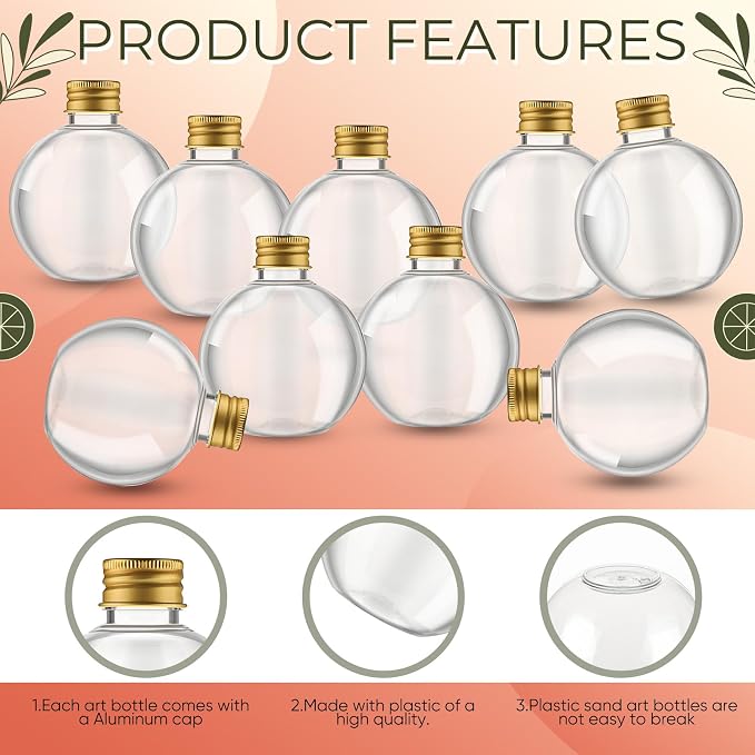 Jinei 30 Pcs 6 oz 200ml Ball Shape Plastic Sand Art Bottles Spherical Clear - Image 3