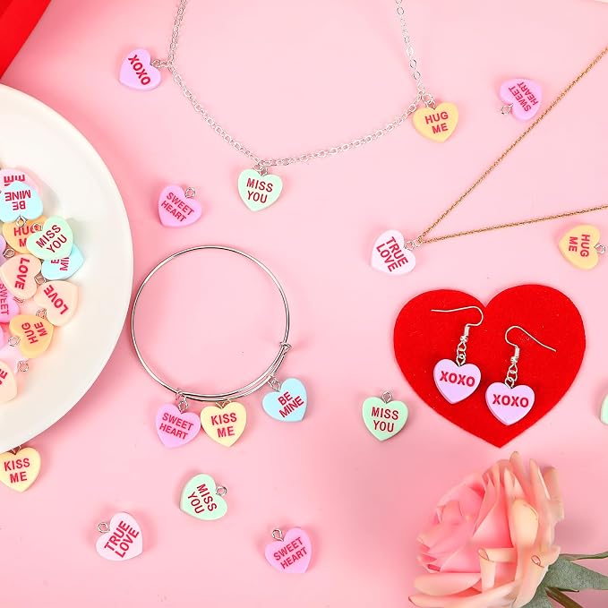 Augshy 64 Pcs Valentine's Day Resin Charms, Conversation Heart Pendant | - Image 4