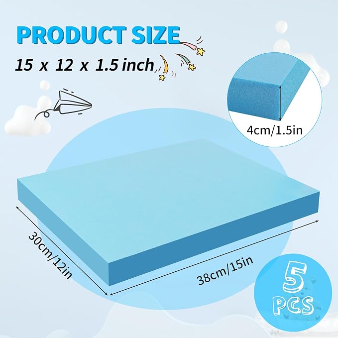 LuckyFoam Blue 5 Pack 15x12x1.5 inch Foam Sheets 1.5 Inch Thick | Polystyrene - Image 2