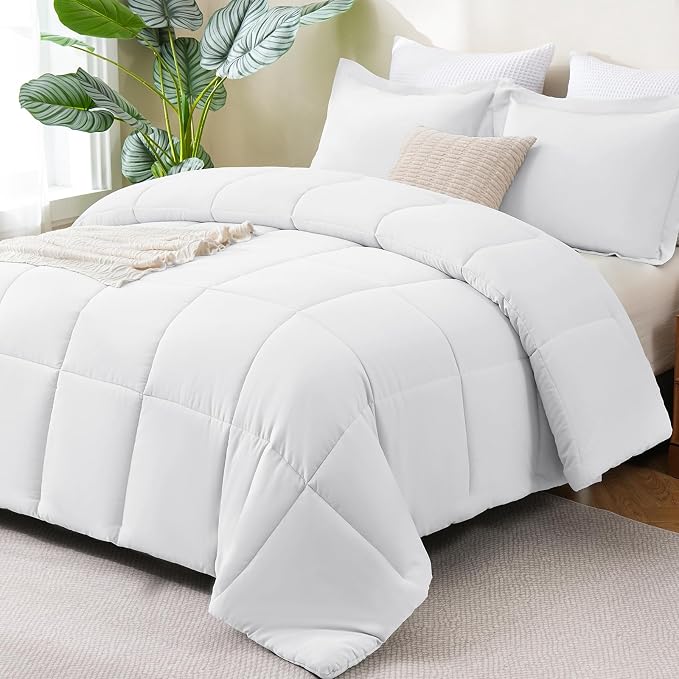 CozyLux Oversized King Comforter Set, 3 Pieces White 120x98 Box Stitched Design by CozyLux