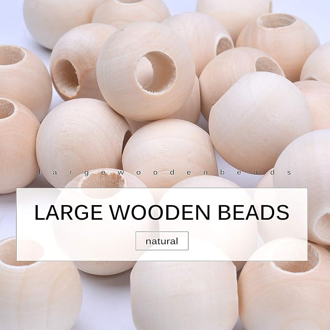 Jdesun 50 Pieces Wooden Beads, Natural Round Wood Loose Beads Wood Spacer 25mm - Image 2