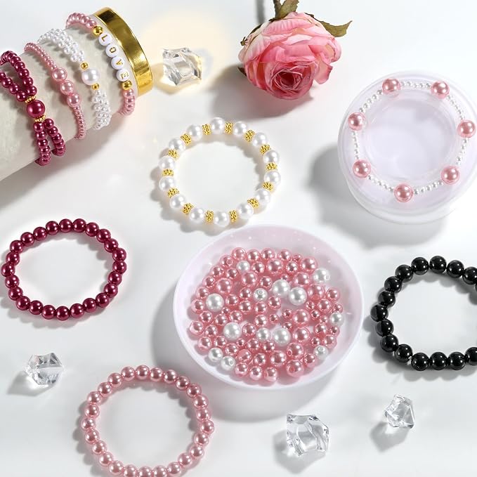 2256pcs Pearl Beads for Jewelry Making, Funtopia 4 Sizes Pink Black White Round - Image 2
