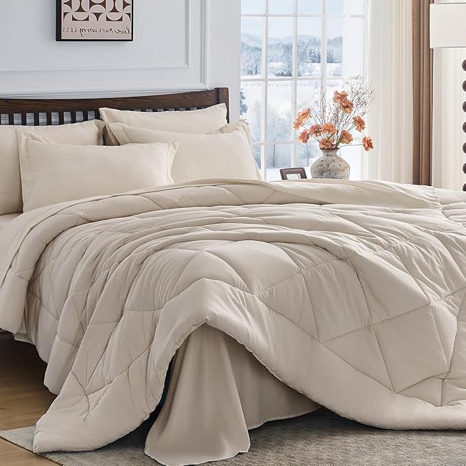 HEVUMYI Beige Tan Queen Comforter Set by HEVUMYI