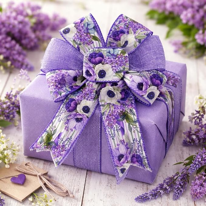 2.5 Inch Purple Floral Wired Edge Ribbon, Decorative Fabric Craft Ribbon - Image 7