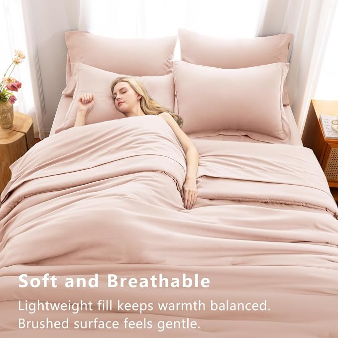 CozyLux King Size Comforter Set Blush Pink, 7 Pieces Bed in a Bag King - Image 5