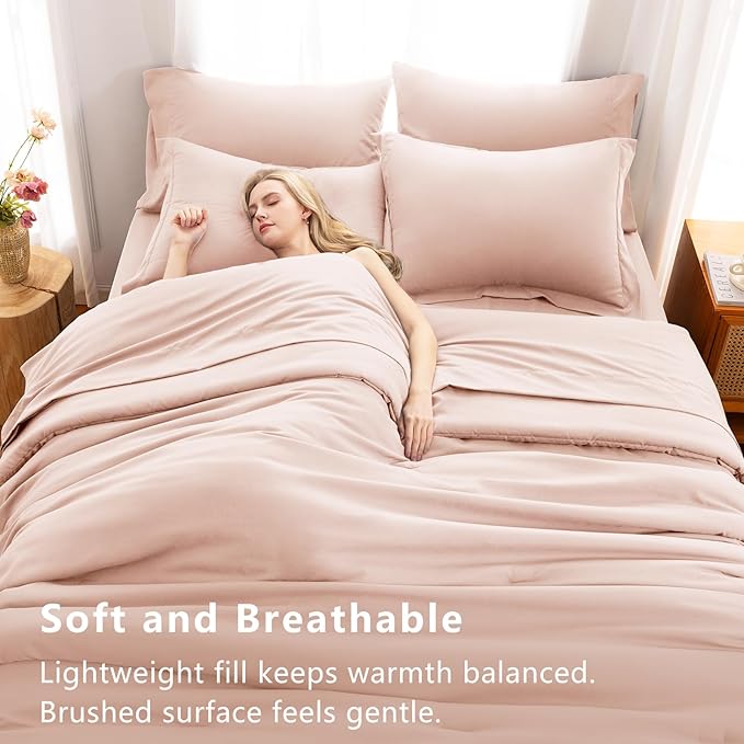 CozyLux Oversized King Comforter Set Blush Pink, 7 Pieces Bed in a Bag - Image 5