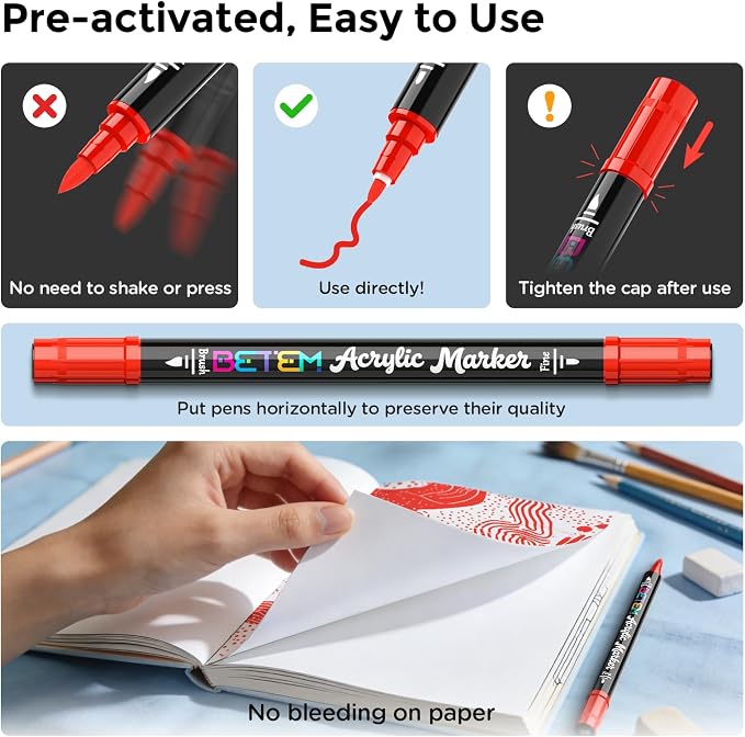 Betem Dual Tip Acrylic Paint Pens, 2 Red Paint Markers - Image 5
