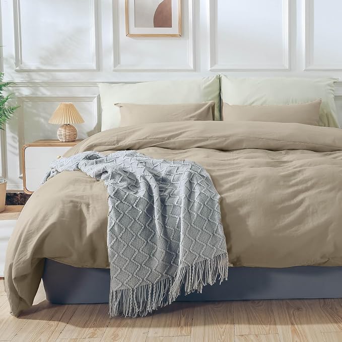 NEXHOME PRO Duvet Cover Set Kids Twin Size Linen Feel Textured Organic Natural - Image 2