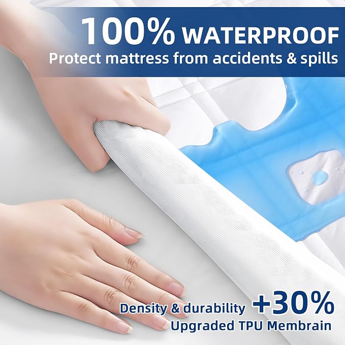 MEELUS Padded Twin Mattress Protector, Breathable Waterproof Mattress Pad Cover - Image 3