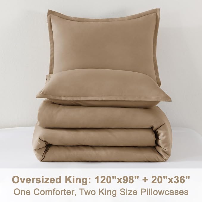 Litanika Comforters Taupe Oversized King Size, 3 Pieces Lightweight Solid - Image 9