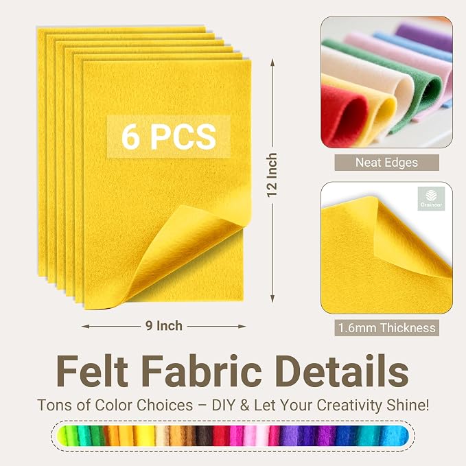 Golden Yellow Soft Felt Sheets for Crafts, 1.6mm Thick, Kids' Crafts, DIY - Image 2