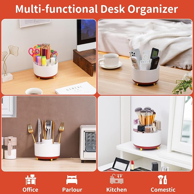 Marbrasse Desk Organizer, 360-Degree Rotating Pen Holder, Desk Organizers and - Image 2