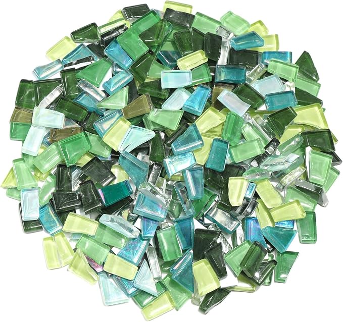 Green Mixed Irregular Mosaic Glass Mosaic Tiles Pieces, 300 Grams Mosaic DIY by ZWCTmosaicdiy
