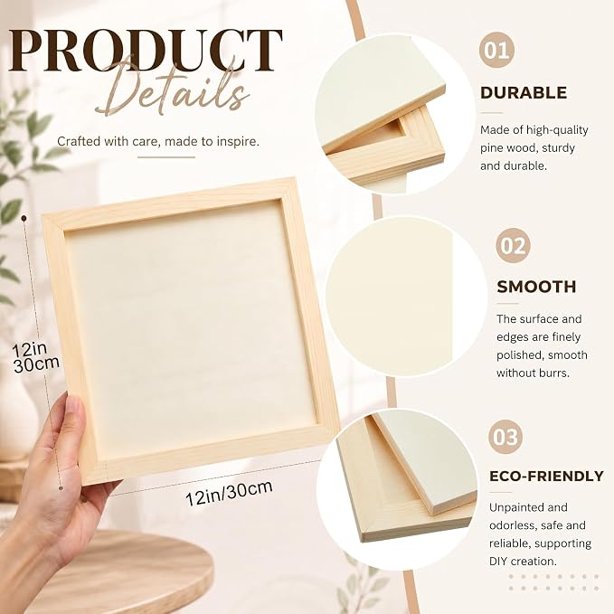 Kathfly 12 Pcs 12 x 12'' Pine Wood Panel Boards Unfinished Square Wood Panels - Image 3