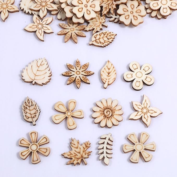100 Pcs Unfinished Wooden Flower Wood Pieces Wood Flower Cutouts | Wooden - Image 5