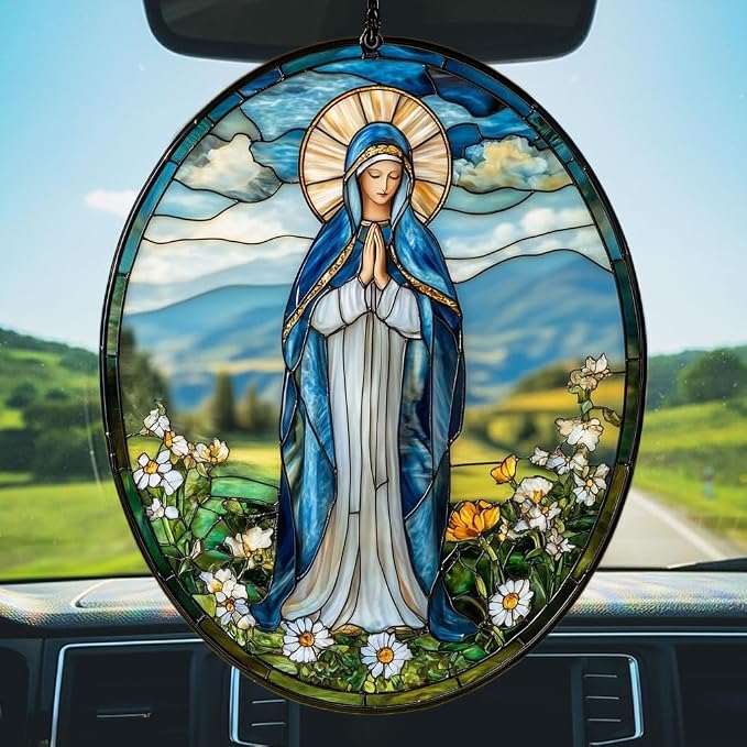 Virgin Mary Acrylic Suncatcher Stained Glass Effect Window Car Hanging - Image 5