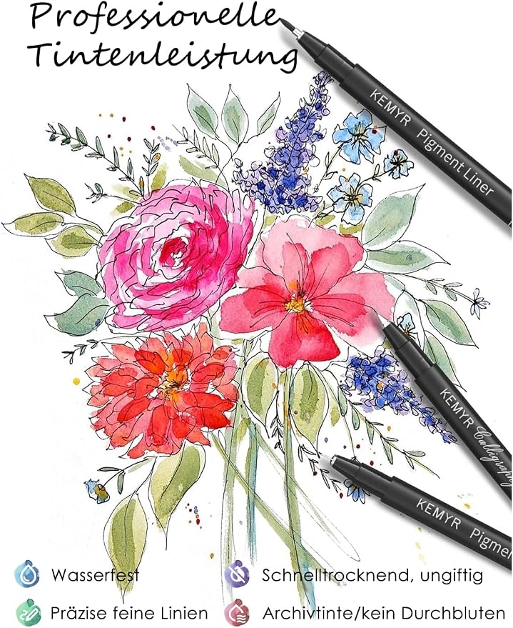 KEMYR 4 Micro Fine liner Drawing Art Pens Calligraphy Pens: XS Size Black Art - Image 3