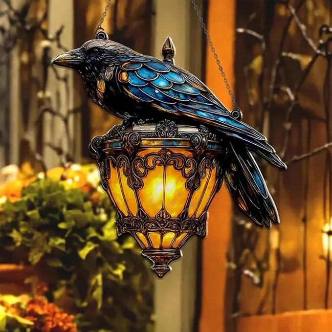 Raven Gothic on Lantern 2D Acrylic Suncatcher, Halloween Decor Indoor Faux - Image 6