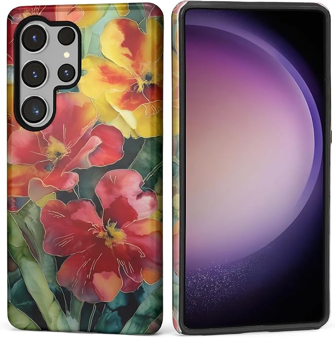 Case for Samsung Galaxy S25 Ultra Case, Vintage Floral Girly Design Hybrid Dual by Kapadiy
