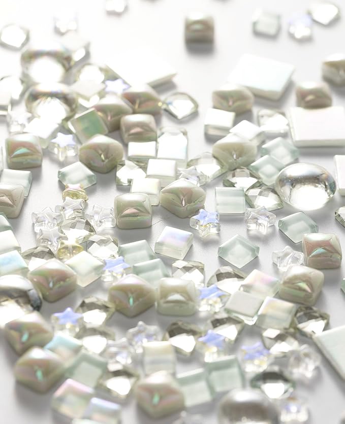 Lanyani 430Pcs Iridescent White Glass Mosaic Tiles Variety Styles Mosaic Tiles - Image 5