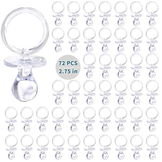 72 Pcs Baby Shower Pacifiers, 2.75’’ Plastic Pacifiers for Baby Shower Game, Baby Shower Decoration DIY, Gender Reveal Party Table Scatter/Baby Shower Party Favors, Clear Pacifiers for Baby Shower