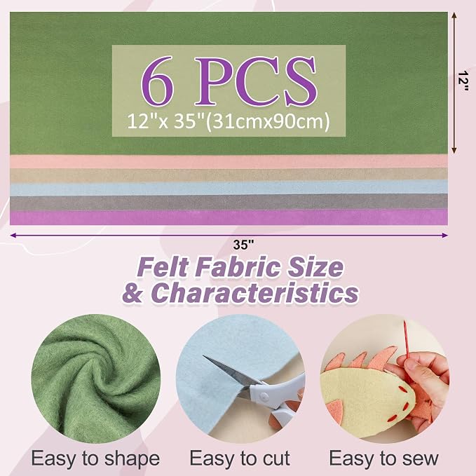 XSEINO 6 Rolls 12"x35" Large Felt Sheets, 1.4mm Thick Nonwoven Fabric - Image 2