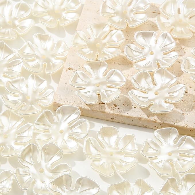 40pcs Flower Shape Beads White Pearl Flower Beads Color Lily Beads by CYEENUT