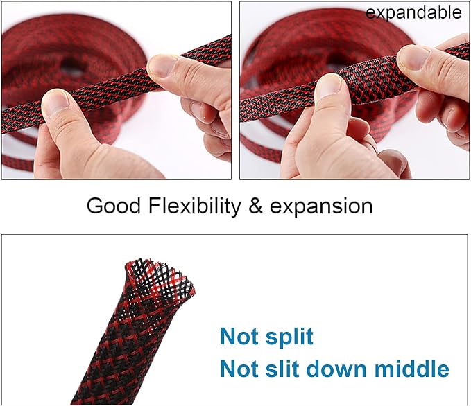 100ft - 3/8 inch PET Expandable Braided Sleeving – BlackRed – Alex Tech Braided - Image 5