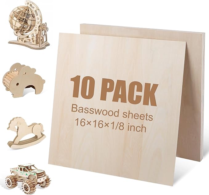10 Pack 16x16x1/8 Inch Basswood Sheets, Large Size Basswood by VKIZA