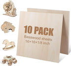 10 Pack 16x16x1/8 Inch Basswood Sheets, Large Size Basswood by VKIZA