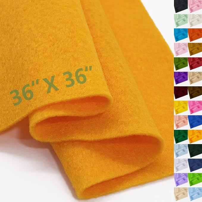 Golden Yellow Felt Fabric 36" X 36", 1.6mm Thick Soft and Durable Flexible by FANOMMI