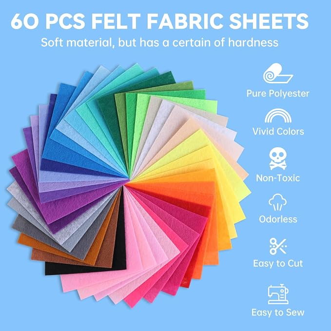 ABEJFIC 60PCS Felt Fabric Sheets Craft Kit - Image 3