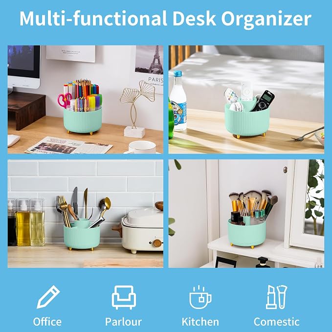 Marbrasse Desk Organizer, 360-Degree Rotating Pen Holder, Desk Organizers and - Image 2