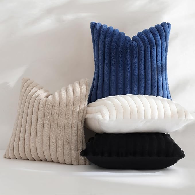 decorUhome Summer Cozy Faux Fur Throw Pillow Covers 22x22 Set of 2 Decorative - Image 5