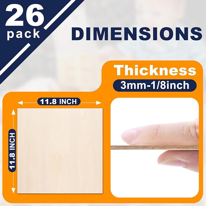 Basswood Sheets 12 x 12 x 1/8 Inch, 26 Packs Plywood Sheets Unfinished Wood - Image 2