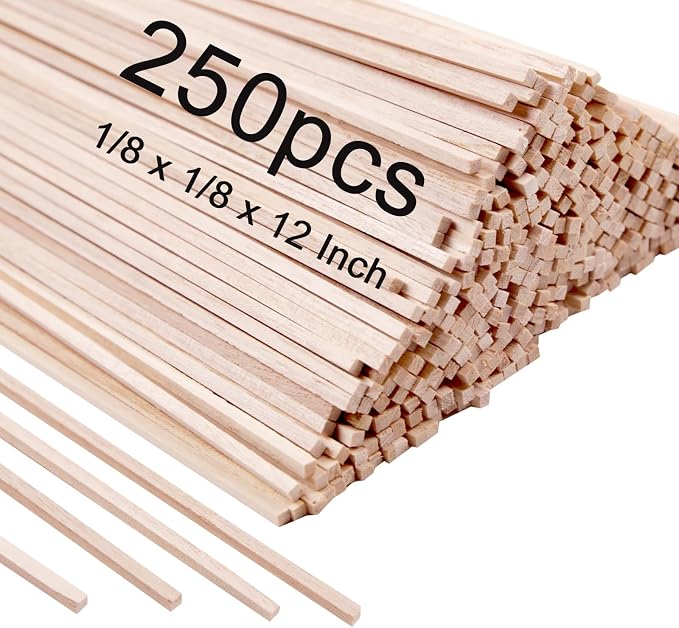 250 Pcs Balsa Wood Sticks 1/8 x 1/8 x 12 Inch balsa Wood Strips Hardwood Square by Buynow