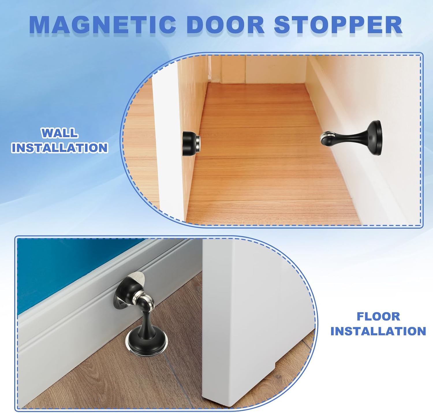 uxcell Magnetic Door Stopper, Stainless Steel Heavy Duty Door Holder, No Drilling Doors Knob Wall Protector with Self-AdhesiveTapes and Screws for Home Wall Floor Mounting, Yellow Bronze