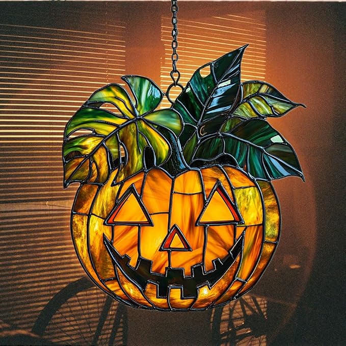 Monstera Jack-o'-Lantern Acrylic Suncatcher Stained Glass Effect Window Car - Image 7