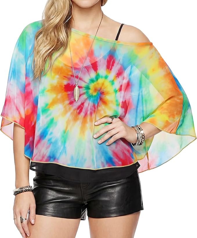 Women Chiffon Shawl Cape Colorful Summer Poncho Tops Beach Dress Cover up by PT+Haahoos