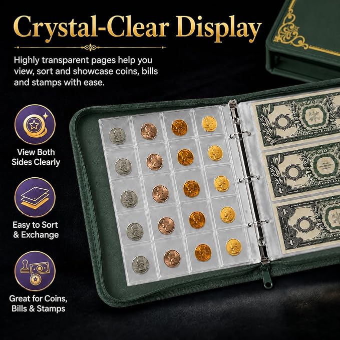 Coin Collection Book Holder for Collectors, 200 Pockets Collecting Album& 30 - Image 9