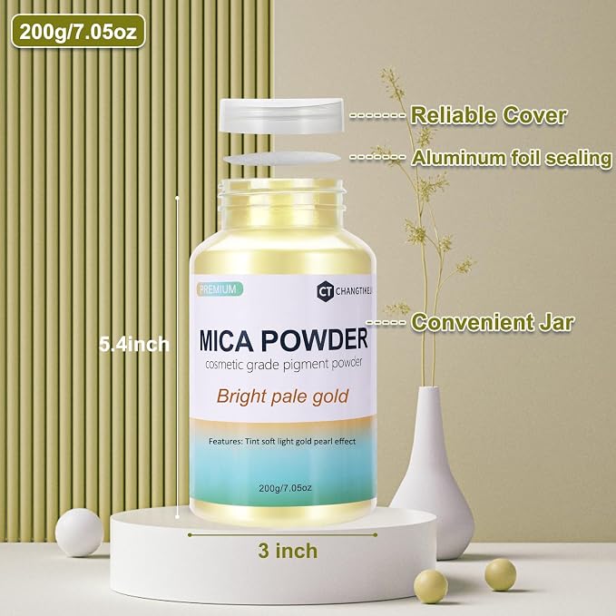 Mica Powder, 7.05OZ（200g）, Bright Pale Gold Mica Powder Pigment - Image 3