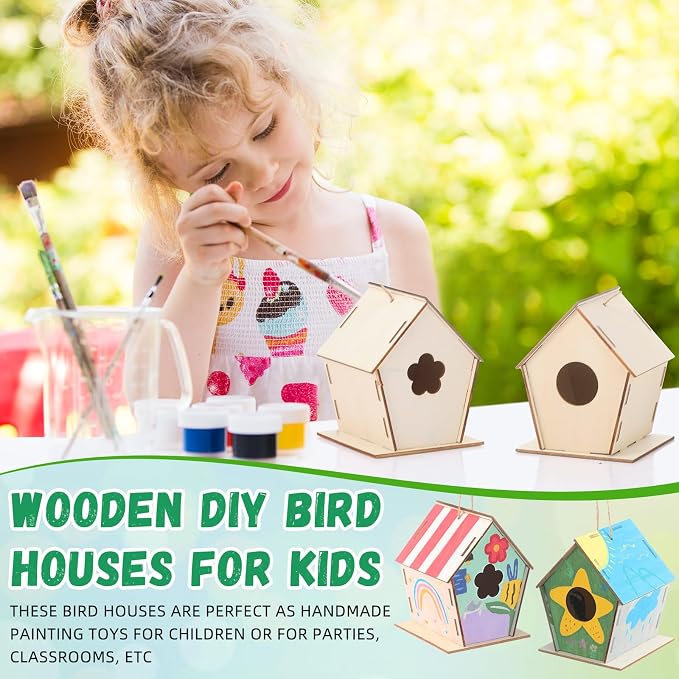 DoubleFill 100 Pcs 4. 33" DIY Wooden Birdhouses Craft - Image 6