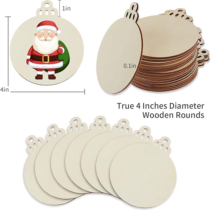Fuyit Wooden Christmas Ornaments, Unfinished Wood Slices Circle - Image 4