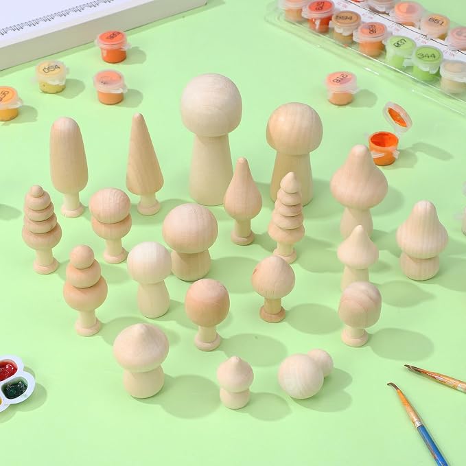 Kisangel 20pcs Mini Wood Mushrooms Wooden Trees Unpainted Little Pegs - Image 3