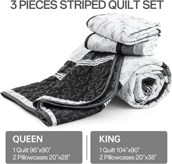 Quilt Set Queen Size, 3 Piece Soft Lightweight Microfiber Quilt Bedding Set - Image 6
